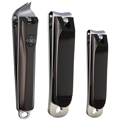 GLAMFIELDS 3pcs Nail Clippers Set, Black Stainless Steel Slanted Edge Nail Clipper & Fingernail & Thick Toenail Trimmer for Men and Women