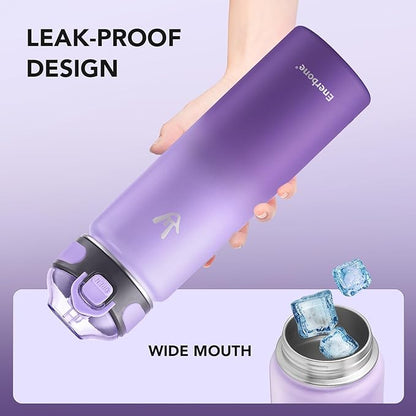 Enerbone 24 oz Insulated Water Bottle, Stainless Steel Bottle with Carrying Strap, Double-Wall Vacuum Insulation Design, Leakproof Sports Bottle with Straw, Keep Drinks Cold or Hot for Hours