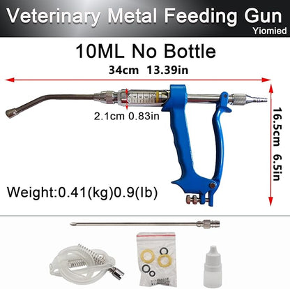 10ML Veterinary Metal Feeding Gun, Continuous Drench Gun Dosing Device Veterinary Adjustable Medicine Dispenser Husbandry Autonomous Feeding Tool, for Pig Cow, Sheep, Horse (Blue, 10ML No Bottle)