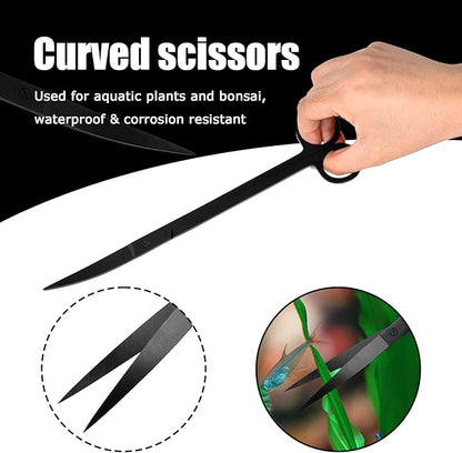 Aquarium Aquascaping Tool Stainless Steel Aquascape Tools Kit 4 in 1 Anti-Rust Fish Tank Starter Kit with Tweezers Scissors Spatula for Aquarium Plants (Black)