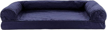 Furhaven Cooling Gel Dog Bed for Large/Medium Dogs w/ Removable Bolsters & Washable Cover, For Dogs Up to 55 lbs - Quilted Sofa - Navy (Blue), Large