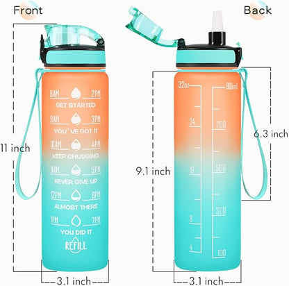 Enerbone Water Bottle, Leakproof BPA & Toxic Free, Motivational Water Bottle with Times to Drink and Straw, Fitness Sports Water Bottle with Strap for Office, Gym, Outdoor Sports