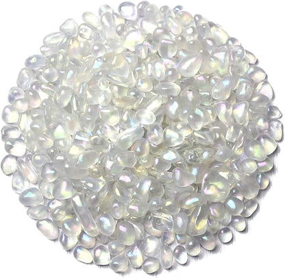 1Lb/460g Irregular Sea Glass Stones Artificial Crystal Gem Pebbles for Aquarium/Turtle Tank/Terrarium/Flowerpot/Vase Landscape Ornament Decoration, Hyun White