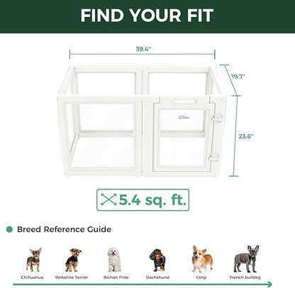 FXW AuraSpace Acrylic Indoor Unleashed Dog Playpen for Puppies and Small Dogs, 24 Inch, 6 Panels, White