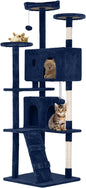 54.7 inches Cat Tower - Multi-Level Cat Condo with Scratching Posts, Hanging Toys, Navy Blue
