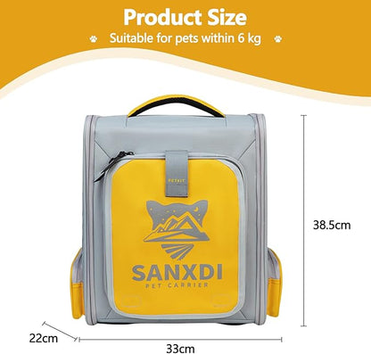 Expandable Pet Backpack, Cat Backpack with Breathable Mesh, Collapsible Soft Cat Travel Bag for Outdoor Hiking, Large Space Dog Backpack(Yellow)