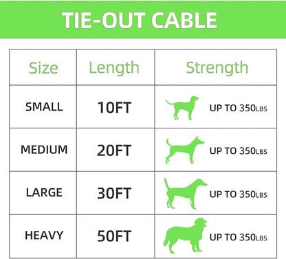 Dog tie Out Cable, 10/20/25/30/50/70/100 feet, Suitable for Dogs up to 350 pounds, Dog Cable with Swivel Buckle, Lightweight, Non-Winding, for Outdoor Camping, Yard Dog Cable (Green, 10FT)