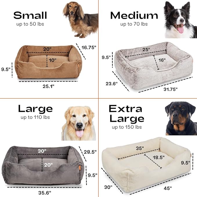 FUZI Luxury Aesthetic Dog Bed for Medium Dogs with Washable Cover, Pet Couch, Pet Bed with Sides, Non-Slip Bottom, Soft and Durable Calming Dog Bed, Faux Rabbit Fur, Medium 31.75x23.6x9.5 Soft White