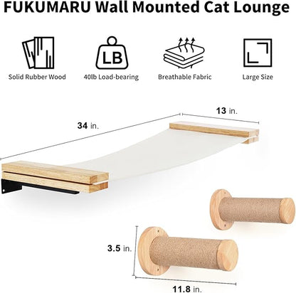 FUKUMARU Cat Wall Furniture, 2 PCS Climbing Shelves Set, Solid Rubber Wood Cat Shelf, Cats Perches for Wall Sleeping, Playing, Jumping and Lounging, 16 inch Drywall Installation