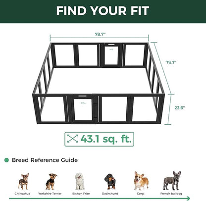 FXW AuraSpace Acrylic Indoor Unleashed Dog Playpen for Puppies and Small Dogs, 24 Inch, 16 Panels, Black