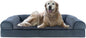 Furhaven Cooling Gel Dog Bed for Large Dogs w/ Removable Bolsters & Washable Cover, For Dogs Up to 95 lbs - Sherpa & Chenille Sofa - Orion Blue, Jumbo/XL