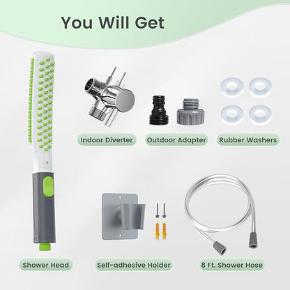 Dog Shower Attachment, Pet Shower Head for Fast and Easy Bathing and Cleaning, Dog Shower Wand With Metal T-Diverter, 8-Foot Hose T-Diverter Adapter For Indoor and Outdoor