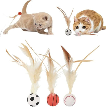 2025 New Interactive Cat Feather Ball Toy Set - Elastic Bouncy Cat Toys with Feather Tails, Silicone Rolling Balls for Indoor Cats & Kitten Exercise, Safe & Fun Play (1 Set)
