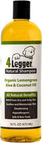 4-Legger Certified Organic Dog Shampoo - All Natural and Hypoallergenic with Aloe and Lemongrass, Soothing for Normal, Dry, Itchy or Allergy Sensitive Skin - Biodegradable - Made in USA - 16 oz
