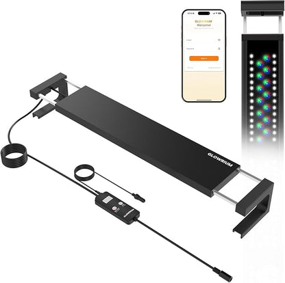 GLOWRIUM Smart Aquarium Light, Bluetooth + WiFi Dual Control Freshwater Fish Tank Light with App, Multi-preset Spectrum, Brightness Adjustable, Anti-Drop, Real Time Water Temperature Sensor (18-24 in)