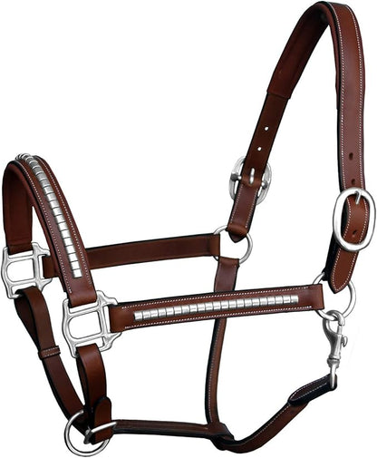 Exion Leather Horse Halter with Padding & Clincher Studs – Adjustable Quick‑Release Crownpiece Halter for Horses – Vegetable‑Tanned Leather in Black & Brown – Cob, Full & Oversize