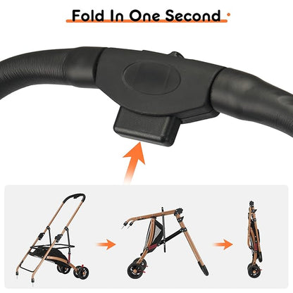 3-in-1 Foldable Pet Stroller for Medium Dogs & Cats (50lbs) - Detachable Carrier, Car Seat, Storage Basket, 5" Lockable Wheels