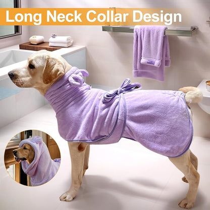 Giant Dog Bath Bubble, Quick Drying Super Absorbent Used for After Bathing, Warm Dog Towels, Adjustable Hoodies and Belts for Pet Dogs Bath Clothes Products(Purple, 6XL)