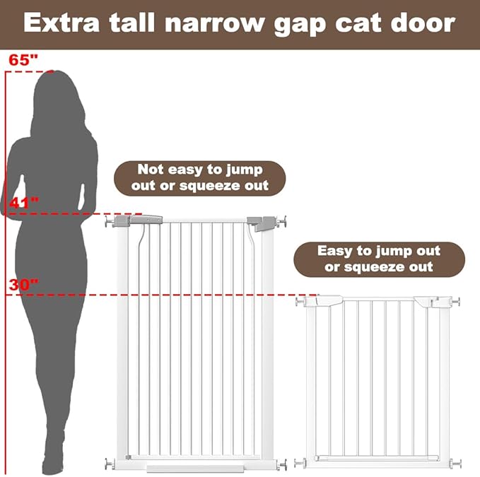 41" Extra Tall Baby Gate for Doorway, 32.6-40.5'' Metal Pet Baby Safe Gate, Extra Wide Pressure Mounted Child Door with Expansion Kit, No Drilling Cat Fence Indoor, No Climb Cat Proof Gate, White