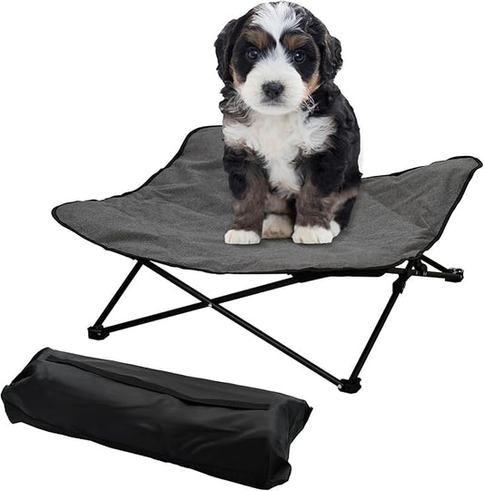 Elevated Dog Bed, Portable Raised Pet Cot for Outdoor and Indoor Folding Dog Cot Bed with Comfortable Padded Filling Carrying Bag Included Pet Raised Travel Lounger for Camping Traveling (28x28x8inch)