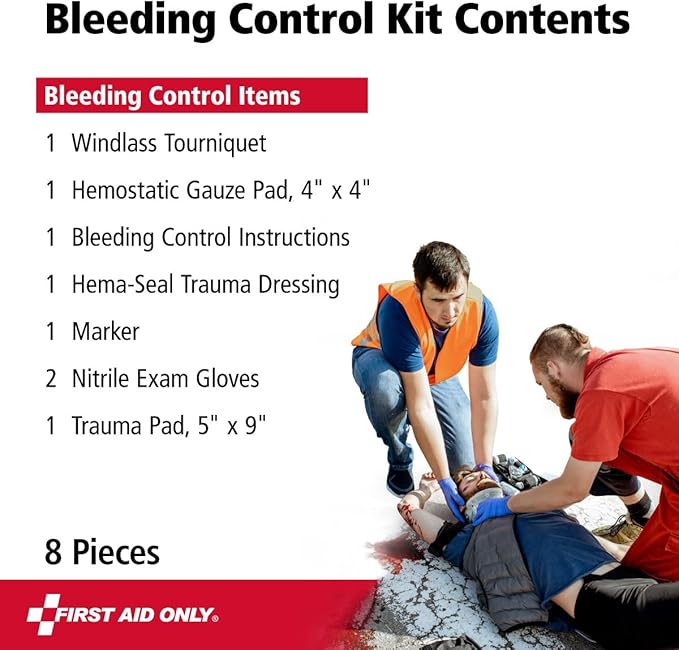 First Aid Only 91134 Critical Essentials Bleeding Control Kit for Limb & Torso Wounds, 8 Pieces