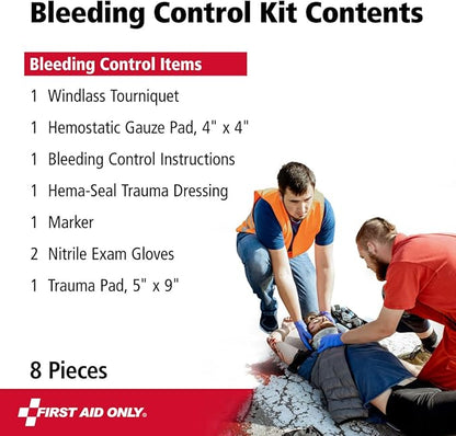 First Aid Only 91134 Critical Essentials Bleeding Control Kit for Limb & Torso Wounds, 8 Pieces