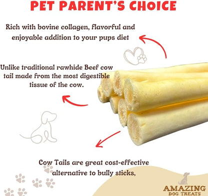 Amazing Dog Treats - 6 Inch Cow Tail Dog Chew- Thick - (20 Pcs/Pack) - Premium Quality - Sourced from Grass Fed Cattle - Long Lasting Dog Chew- Rawhide Alternative