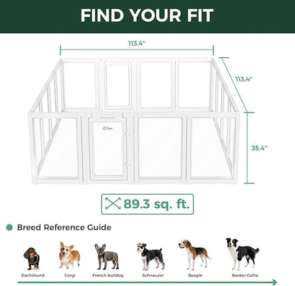 FXW AuraSpace Acrylic Indoor Unleashed Dog Playpen for Medium Dogs, 35 Inch, 16 Panels, White