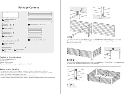 8x2x1ft Metal Raised Garden Bed Kit，Galvanized Garden Bed Box for Vegetables, Flowers, Herbs, and Succulents,120 Gallon Capacity - Green