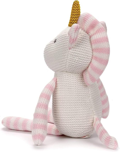 100% Organic Cotton Baby Stuffed Animal, Pink Unicorn Plush for Newborn 7.1"