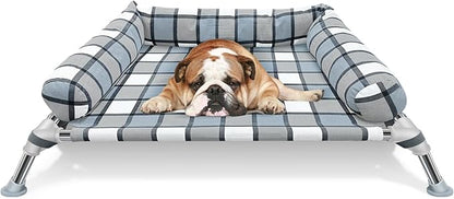 Elevated Raised Dog Bed Cot - Cooling Dog Bed with Pillows, Portable Washable Pet Cot with Metal Frame for Indoor & Outdoor Use