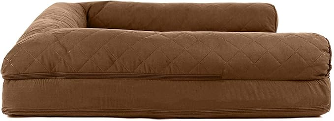 Furhaven Cooling Gel Dog Bed for Large Dogs w/ Removable Bolsters & Washable Cover, For Dogs Up to 95 lbs - Quilted Sofa - Toasted Brown, Jumbo/XL