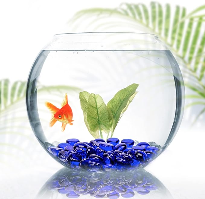 FUTUREPLUSX 1LB Blue Flat Glass Marbles, Premium Dark Blue Aquarium Rocks Fish Tank Gravel Stones Bulk Pebbles Decorative Beads for DIY Crafts Vase Fillers Table Scatter Decor