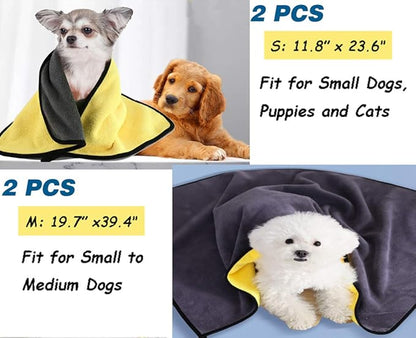 2 Pack Dog Towels Super Absorbent Pet Bath Towel Microfiber Dog Drying Towel for Small Medium Large Dogs and Cats, Machine Washable, 19.7Inch x 39.4Inch, Yellow-Grey & Green-Grey