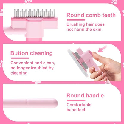 2PCS Flea Comb for Cats and Dogs with Pet Hair Remover Glove, Self Cleaning Pet Flea Cat Grooming Brush with Release Button for Massaging and Cleaning Shedding Pets Hairs