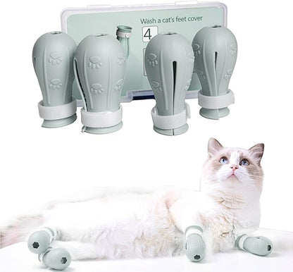4 Pieces Cat Scratch Cover for Nursing Rehabilitation Cat Boots for Cats Only, Adjustable Cat Bathing Gloves (Grey)