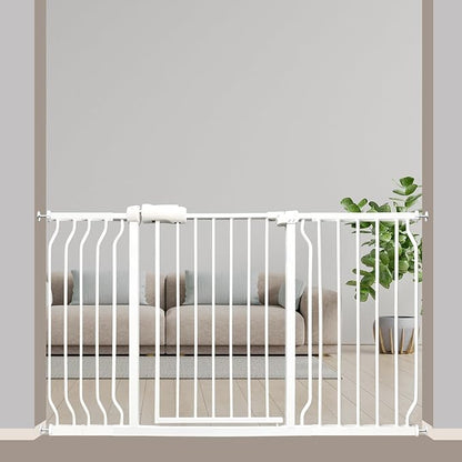 Extra Wide Baby Gate 53-57.5 Inch, Tension Mounted No Drilling, Auto Close Indoor Safety Gate for Stairs & Doorways - Metal Design for Kids and Pets, White