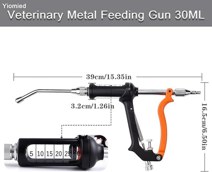 30ML Veterinary Metal Feeding Gun, Continuous Drench Gun Dosing Device Veterinary Adjustable Medicine Dispenser Husbandry Autonomous Feeding Tool, Pig Cattle, Sheep, Horse for Drench Gun