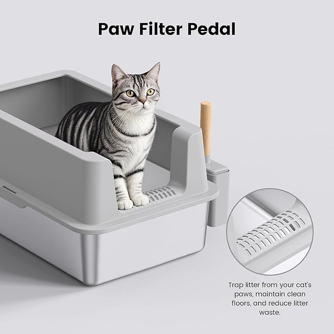 2 Pack Stainless Steel Cat Litter Box - Enclosed XL Metal Kitty Litter Box with Lid for Big Cats, High Sided, Anti-Leakage, Easy Cleaning, Non-Sticky, Included Cat Litter Spoon