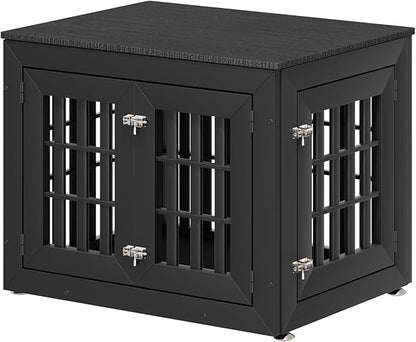32" Heavy Duty Dog Crate Furniture for Small,Medium and Large Dogs,Rustic Wooden Dog Cage Kennel Indoor Furniture with Waterproof Top,Decorative Pet House Side End Table (Black)