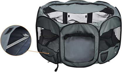 Amazon Basics Portable Soft Pet Dog Octagonal Travel Playpen, Large (45 x 45 x 24 inches), Grey