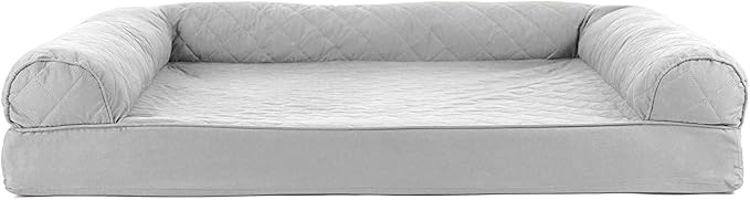 Furhaven Cooling Gel Dog Bed for Large Dogs w/ Removable Bolsters & Washable Cover, For Dogs Up to 95 lbs - Quilted Sofa - Silver Gray, Jumbo/XL