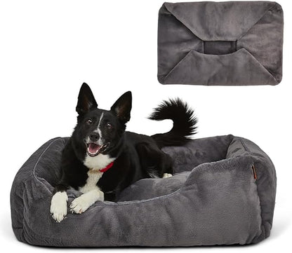 FUZI Luxury Aesthetic Dog Bed with Extra Cover for Large Dogs, Washable Pet Couch, Pet Bed with Sides, Non-Slip Bottom, Soft and Durable Calming Dog Bed, Faux Rabbit Fur, Large 35.6x28.5x9.5 Dark Grey