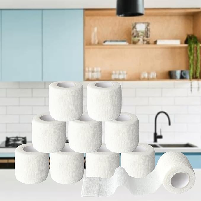 9 Pack 2" x 5 Yards Self Adhesive Bandage Wrap Self Stick Wrap for Ankle, Wrist, Finger, Sports, Breathable Cohesive Vet Tape for Pets (White)