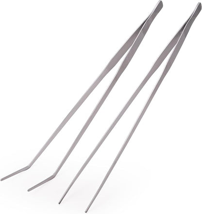 2 Pcs Heavy Duty Reptile Feeding Tongs, Aquarium Tweezers 18 Inch, Straight and Curved Extra Long Tweezers, Reptile Tongs, Aquarium Tongs, Aquarium Tweezers Extra Long
