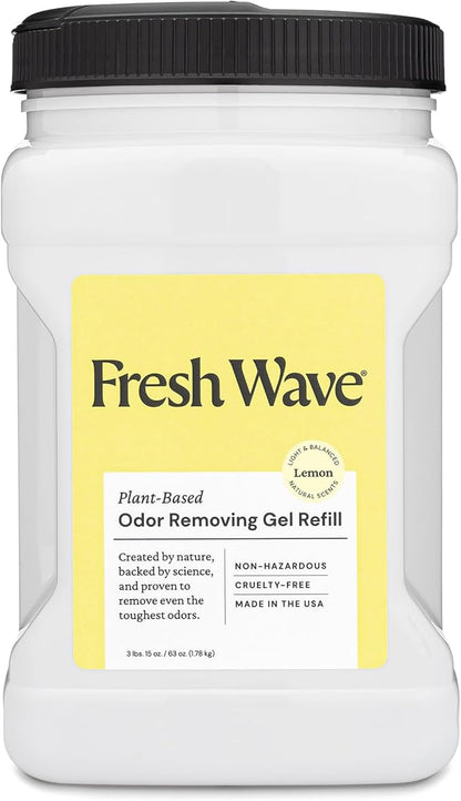 Fresh Wave Lemon Odor Removing Gel Refill, 63 oz. - Safer Odor Absorbers for Home, Natural Plant-Based Odor Eliminator, Every 15 oz. lasts 30-60 Days, For Cooking, Trash & Pets