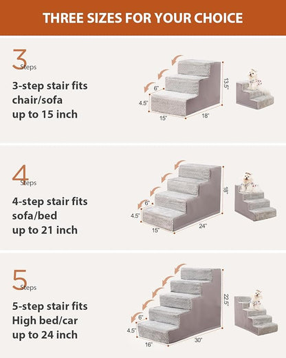 Dog Stairs for Small Dogs,17.5" H,4-Step Dog Steps for High Bed Couch and Sofa,Pet Stairs for Dogs and Cats Climbing with Non-Slip Bottom and Washable Cover,Light Grey