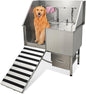 50" Dog Washing Station, Professional Stainless Steel Pet Dog Bathing Station with Ramp, Faucet, Storage Drawer, Floor Grate Dog Bathtub for Large, Medium, Small Pets (Left Ramp)
