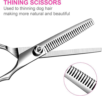 6 in1 Professional Dog Grooming Scissors Kit, Dog Shears for Grooming with Safety Round Tips, Titanium Coated Grooming Scissors for Dogs Cat Pet At Home