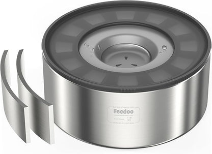 2L No Spill Water Bowl for Dogs, Double-Wall Stainless Steel with Splash-Proof Paws Lid and Floating Disk, Non-Slip Base, Easy to Clean Slow Water Feeder for Small Medium Dogs